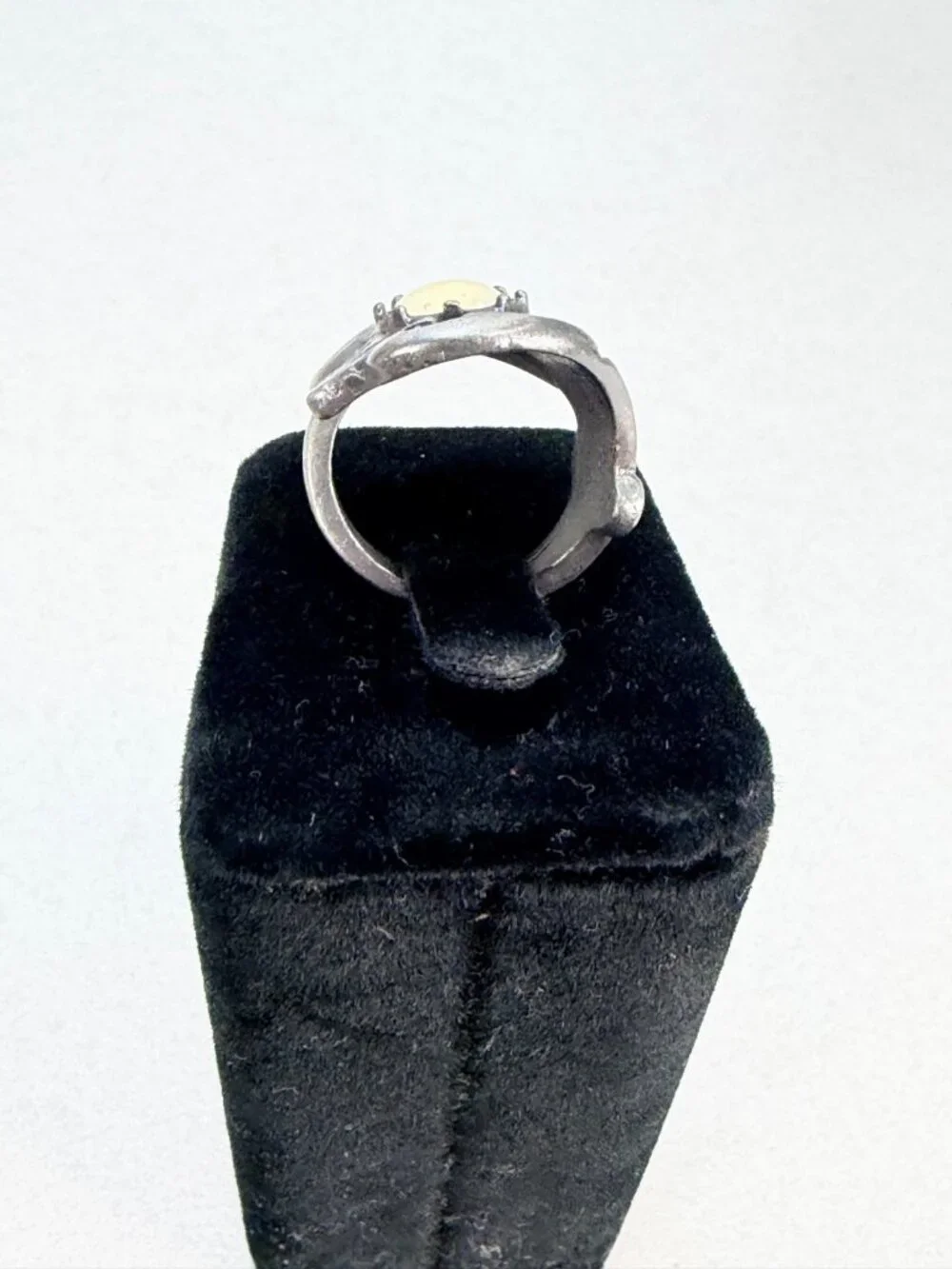 Vintage Opal Style Art Nouveau Statement Ring Silver Tone Cocktail Jewelry